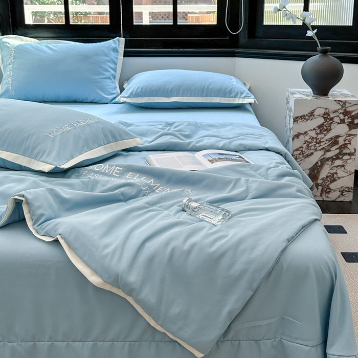 91家纺网 家纺一手货源 找家纺 仟网汇 2023新款棉麻刺绣纯色米兰系列夏被四件套 米兰-繁星蓝