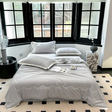 91家纺网 家纺一手货源 找家纺 （总）仟网汇 2023新款棉麻刺绣纯色米兰系列夏被四件套