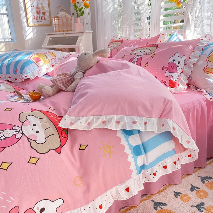 91家纺网 家纺一手货源 找家纺 玉元坊 少女心全棉公主风花边被套床单式床裙款四件套三件套 小公主