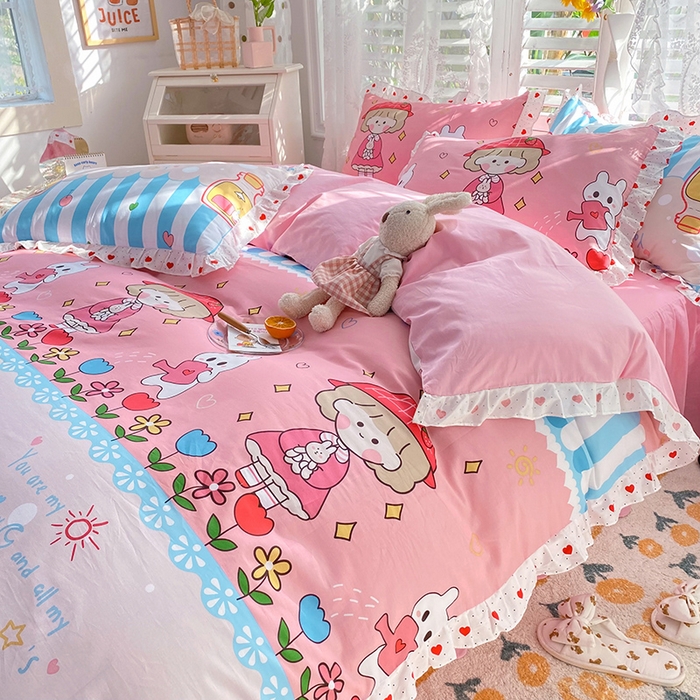 91家纺网 家纺一手货源 找家纺 玉元坊 少女心全棉公主风花边被套床单式床裙款四件套三件套 小公主