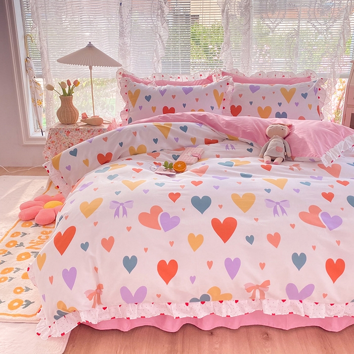 91家纺网 家纺一手货源 找家纺 玉元坊 少女心全棉公主风花边被套床单式床裙款四件套三件套 满心喜悦