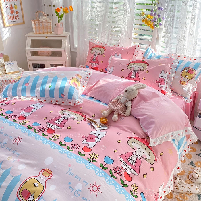 91家纺网 家纺一手货源 找家纺 玉元坊 少女心全棉公主风花边被套床单式床裙款四件套三件套 小公主