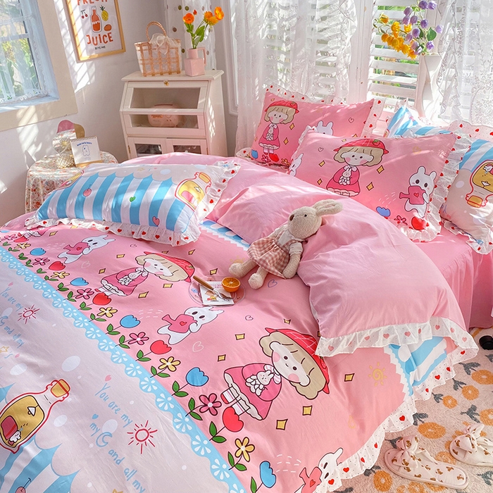 91家纺网 家纺一手货源 找家纺 玉元坊 少女心全棉公主风花边被套床单式床裙款四件套三件套 小公主