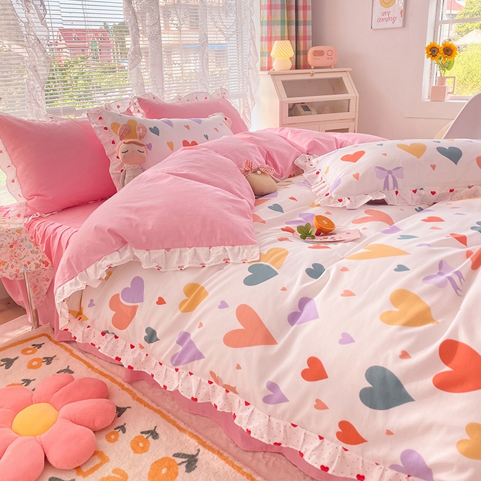 91家纺网 家纺一手货源 找家纺 玉元坊 少女心全棉公主风花边被套床单式床裙款四件套三件套 满心喜悦