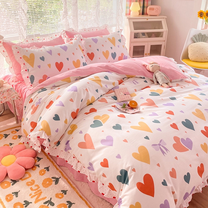 91家纺网 家纺一手货源 找家纺 玉元坊 少女心全棉公主风花边被套床单式床裙款四件套三件套 满心喜悦