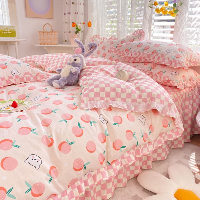 91家纺网 家纺一手货源 找家纺 玉元坊 少女心全棉公主风花边被套床单式床裙款四件套三件套 桔子熊