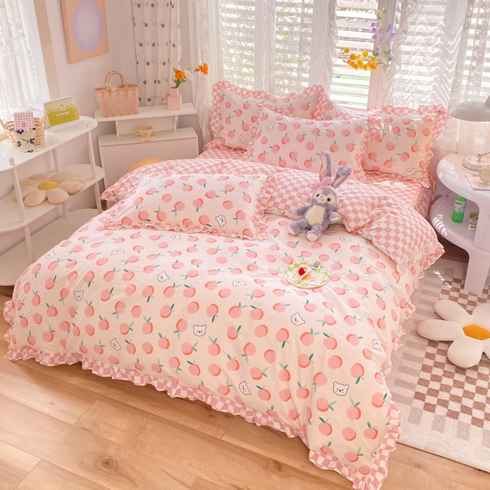 91家纺网 家纺一手货源 找家纺 玉元坊 少女心全棉公主风花边被套床单式床裙款四件套三件套 桔子熊