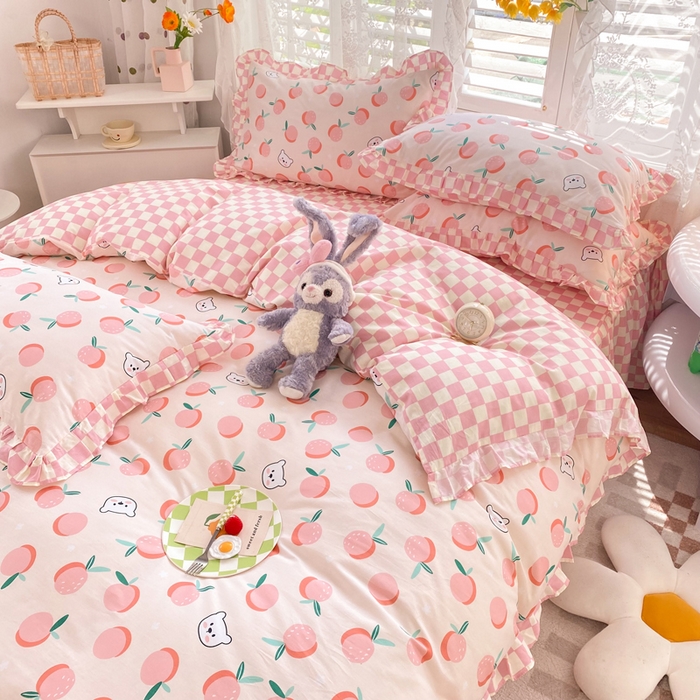 91家纺网 家纺一手货源 找家纺 玉元坊 少女心全棉公主风花边被套床单式床裙款四件套三件套 桔子熊