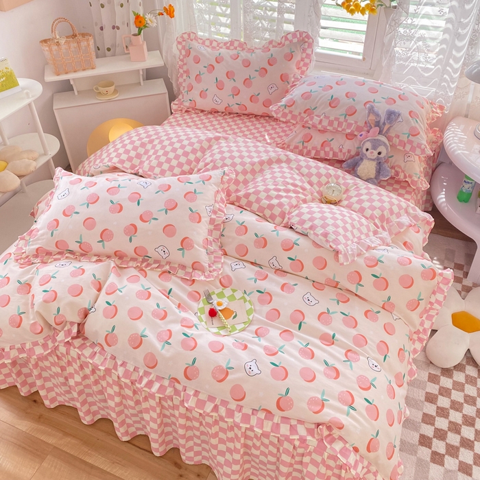 91家纺网 家纺一手货源 找家纺 玉元坊 少女心全棉公主风花边被套床单式床裙款四件套三件套 桔子熊