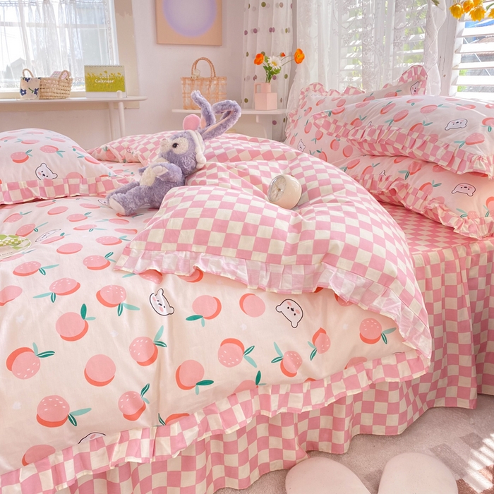 91家纺网 家纺一手货源 找家纺 玉元坊 少女心全棉公主风花边被套床单式床裙款四件套三件套 桔子熊