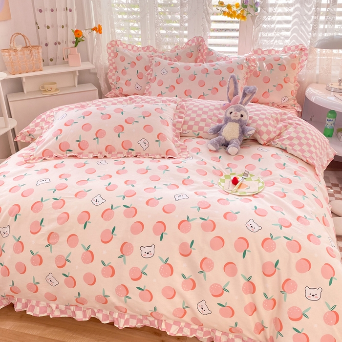 91家纺网 家纺一手货源 找家纺 玉元坊 少女心全棉公主风花边被套床单式床裙款四件套三件套 桔子熊