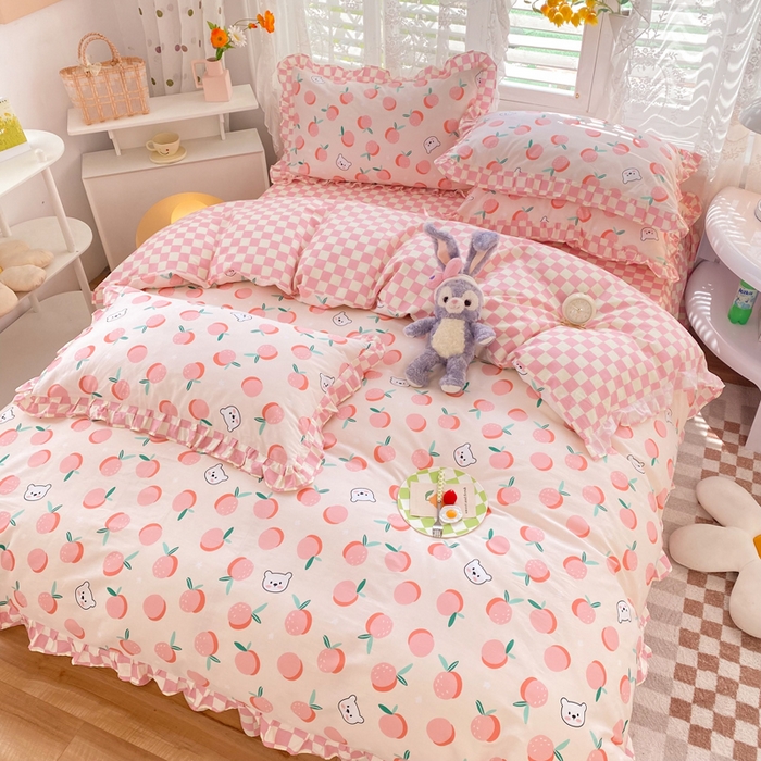 91家纺网 家纺一手货源 找家纺 玉元坊 少女心全棉公主风花边被套床单式床裙款四件套三件套 桔子熊