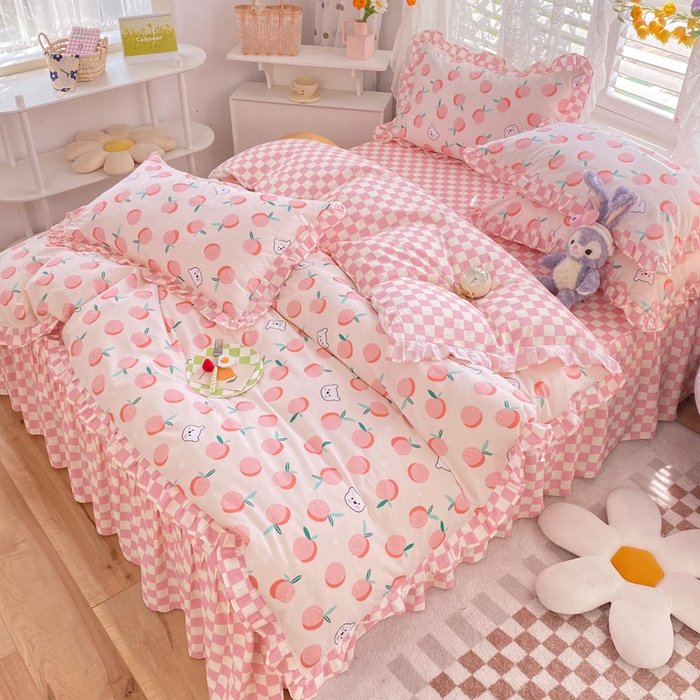 91家纺网 家纺一手货源 找家纺 玉元坊 少女心全棉公主风花边被套床单式床裙款四件套三件套 桔子熊