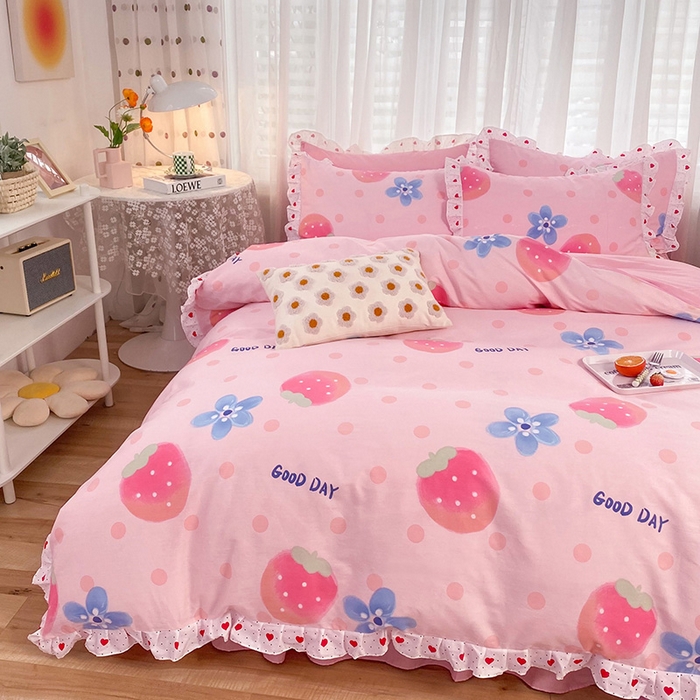 91家纺网 家纺一手货源 找家纺 玉元坊 少女心全棉公主风花边被套床单式床裙款四件套三件套 美好一天