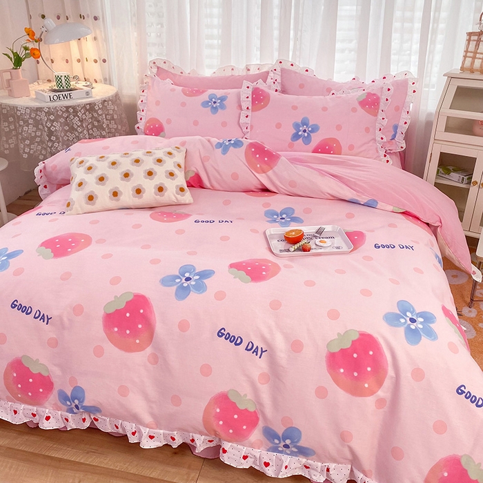 91家纺网 家纺一手货源 找家纺 玉元坊 少女心全棉公主风花边被套床单式床裙款四件套三件套 美好一天