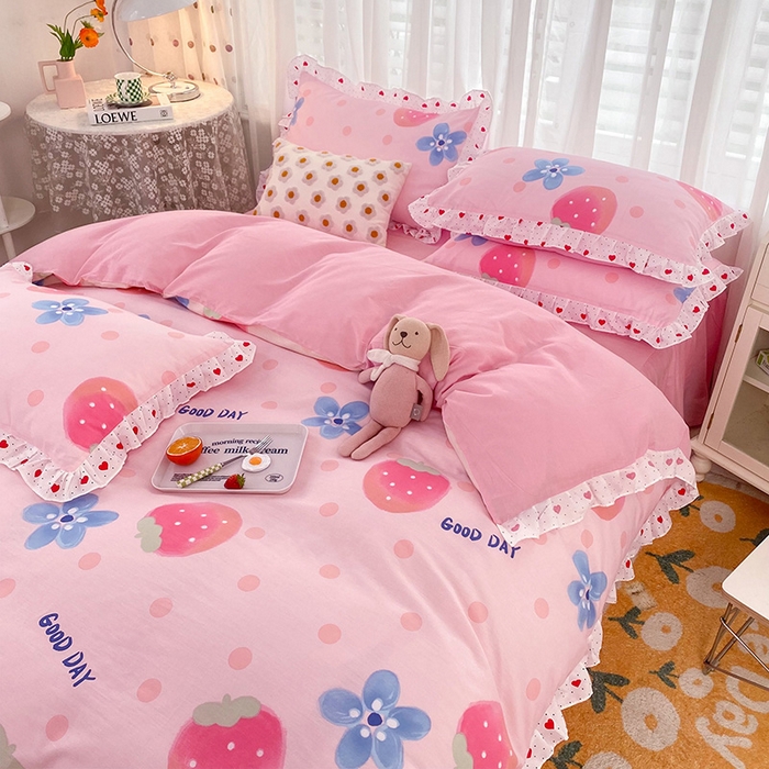 91家纺网 家纺一手货源 找家纺 玉元坊 少女心全棉公主风花边被套床单式床裙款四件套三件套 美好一天