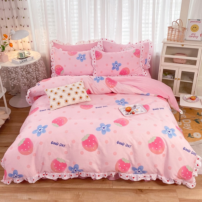 91家纺网 家纺一手货源 找家纺 玉元坊 少女心全棉公主风花边被套床单式床裙款四件套三件套 美好一天