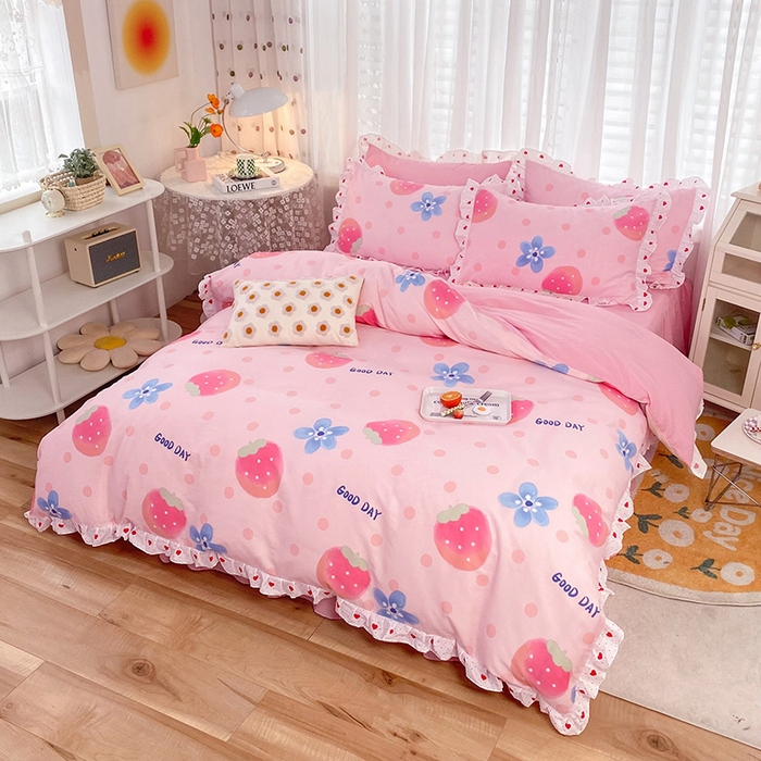 91家纺网 家纺一手货源 找家纺 玉元坊 少女心全棉公主风花边被套床单式床裙款四件套三件套 美好一天