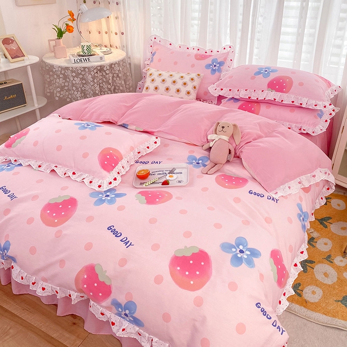 91家纺网 家纺一手货源 找家纺 玉元坊 少女心全棉公主风花边被套床单式床裙款四件套三件套 美好一天