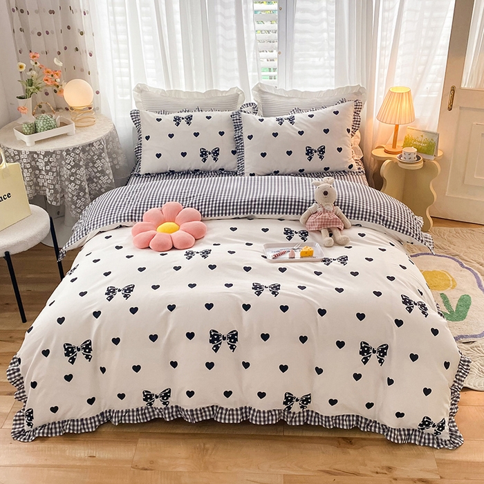 91家纺网 家纺一手货源 找家纺 玉元坊 少女心全棉公主风花边被套床单式床裙款四件套三件套 蝴蝶结爱心