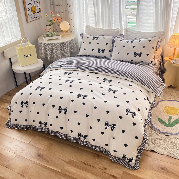 91家纺网 家纺一手货源 找家纺 玉元坊 少女心全棉公主风花边被套床单式床裙款四件套三件套 蝴蝶结爱心