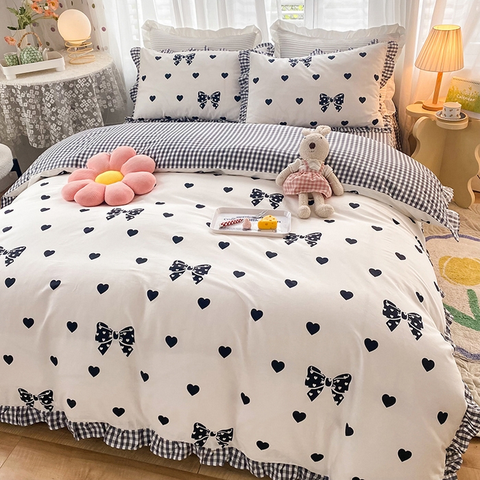 91家纺网 家纺一手货源 找家纺 玉元坊 少女心全棉公主风花边被套床单式床裙款四件套三件套 蝴蝶结爱心