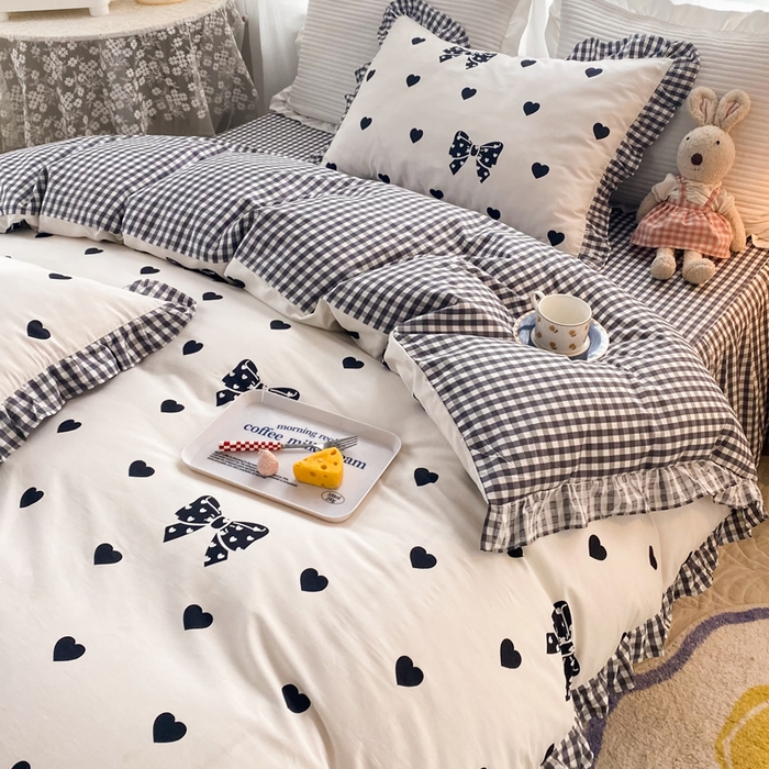 91家纺网 家纺一手货源 找家纺 玉元坊 少女心全棉公主风花边被套床单式床裙款四件套三件套 蝴蝶结爱心