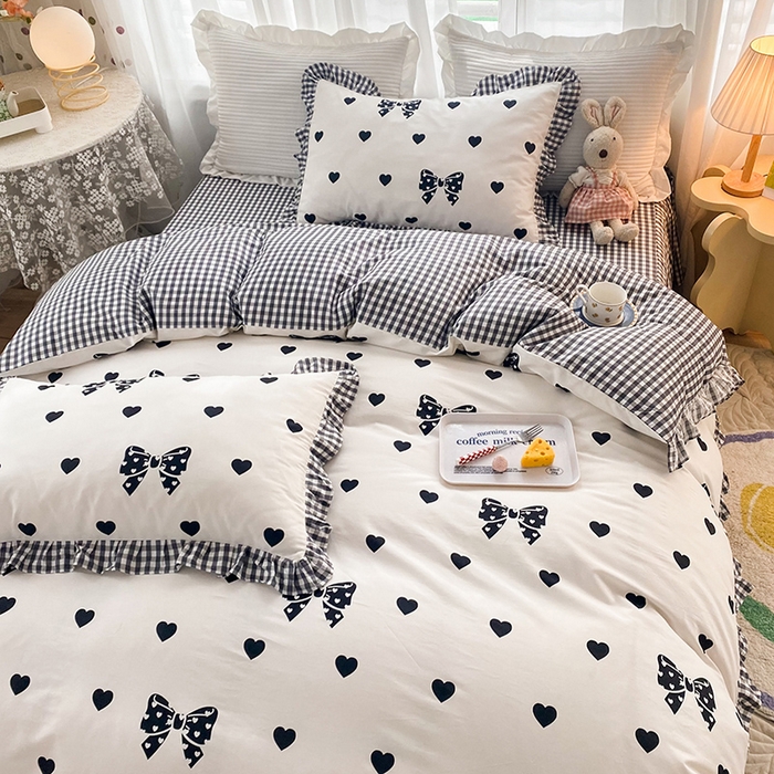 91家纺网 家纺一手货源 找家纺 玉元坊 少女心全棉公主风花边被套床单式床裙款四件套三件套 蝴蝶结爱心