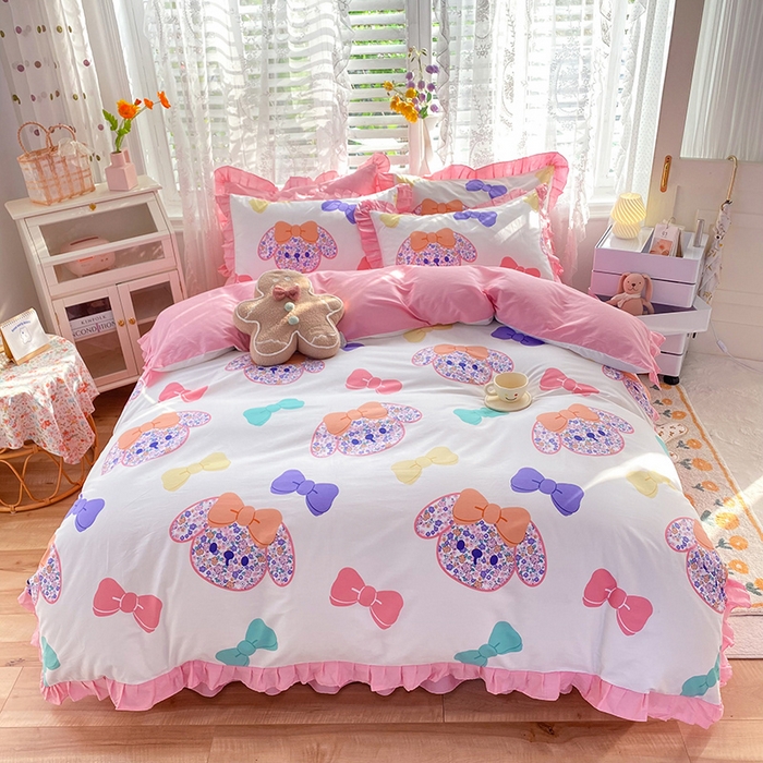 91家纺网 家纺一手货源 找家纺 玉元坊 少女心全棉公主风花边被套床单式床裙款四件套三件套 蝴蝶结