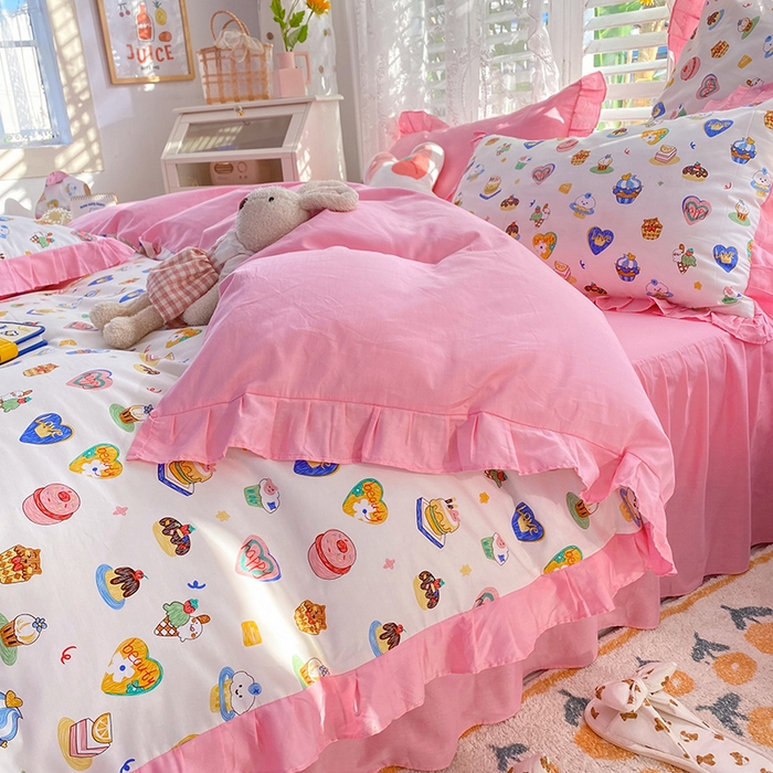 91家纺网 家纺一手货源 找家纺 玉元坊 少女心全棉公主风花边被套床单式床裙款四件套三件套 甜甜圈