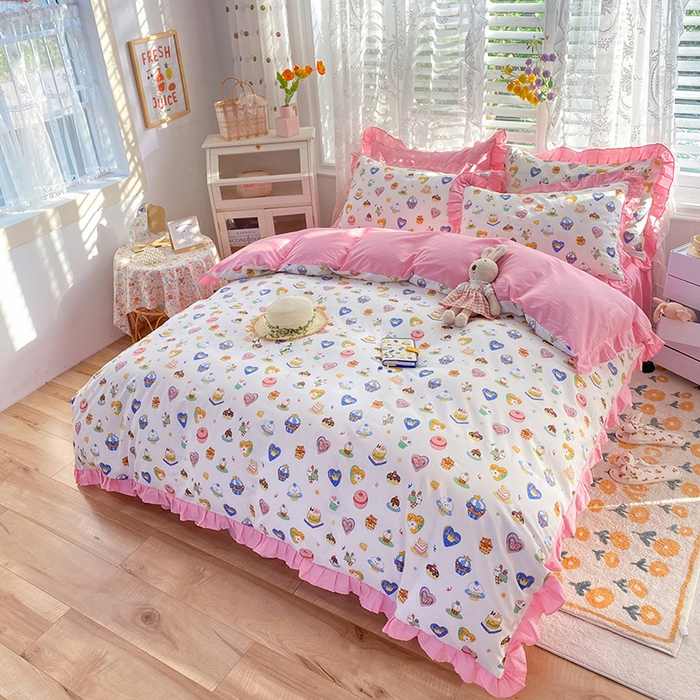 91家纺网 家纺一手货源 找家纺 玉元坊 少女心全棉公主风花边被套床单式床裙款四件套三件套 甜甜圈