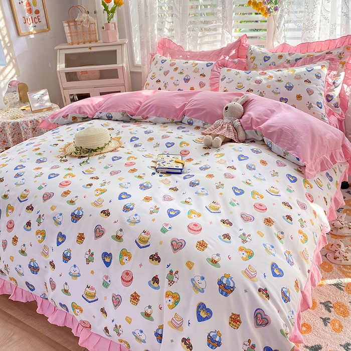 91家纺网 家纺一手货源 找家纺 玉元坊 少女心全棉公主风花边被套床单式床裙款四件套三件套 甜甜圈