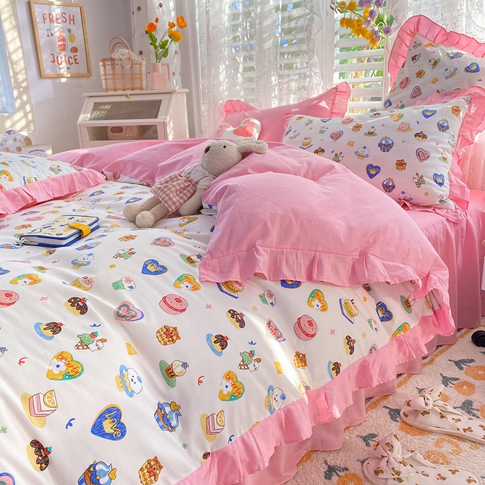 91家纺网 家纺一手货源 找家纺 玉元坊 少女心全棉公主风花边被套床单式床裙款四件套三件套 甜甜圈