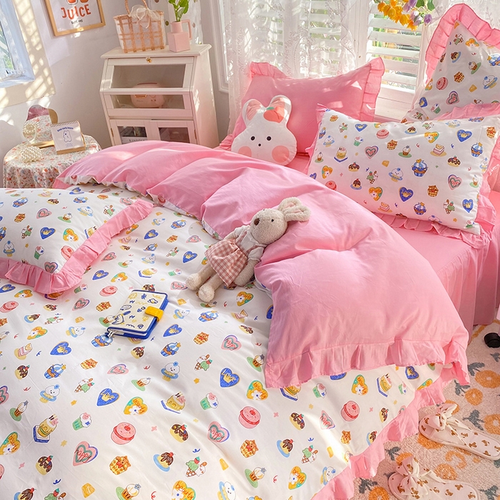 91家纺网 家纺一手货源 找家纺 玉元坊 少女心全棉公主风花边被套床单式床裙款四件套三件套 甜甜圈