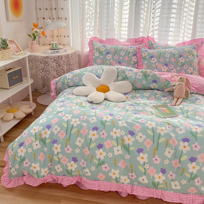 91家纺网 家纺一手货源 找家纺 玉元坊 少女心全棉公主风花边被套床单式床裙款四件套三件套 花朵朵