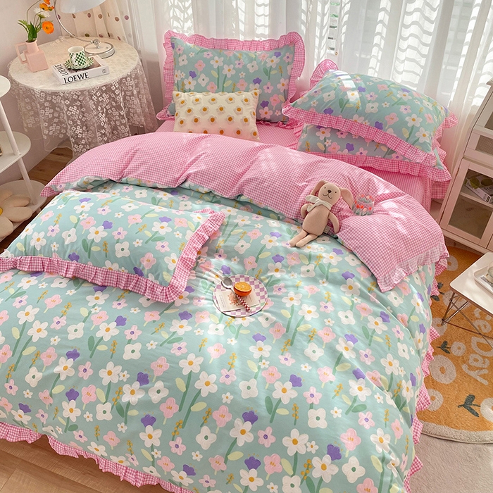 91家纺网 家纺一手货源 找家纺 玉元坊 少女心全棉公主风花边被套床单式床裙款四件套三件套 花朵朵