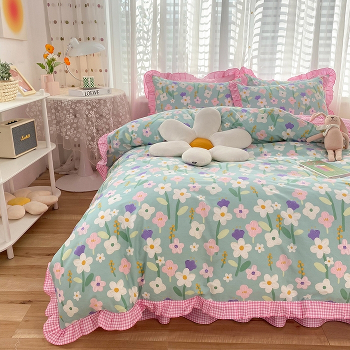 91家纺网 家纺一手货源 找家纺 玉元坊 少女心全棉公主风花边被套床单式床裙款四件套三件套 花朵朵