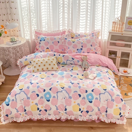 91家纺网 家纺一手货源 找家纺 玉元坊 少女心全棉公主风花边被套床单式床裙款四件套三件套 小红花