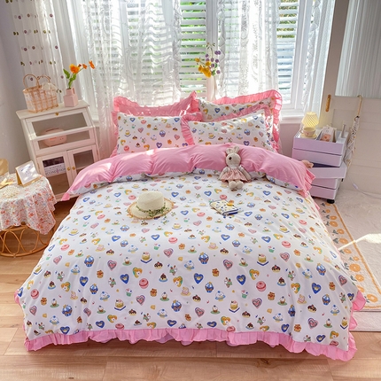 91家纺网 家纺一手货源 找家纺 玉元坊 少女心全棉公主风花边被套床单式床裙款四件套三件套 甜甜圈