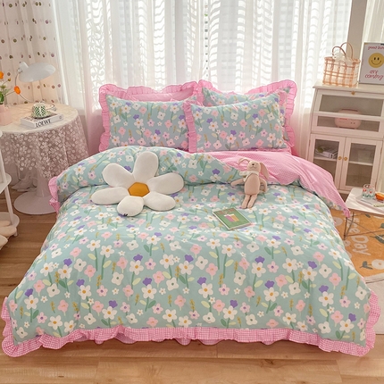 91家纺网 家纺一手货源 找家纺 玉元坊 少女心全棉公主风花边被套床单式床裙款四件套三件套 花朵朵