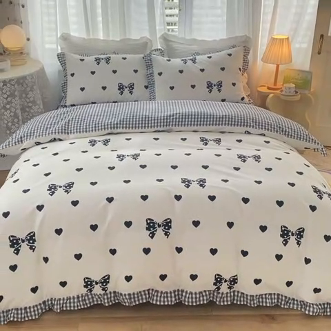 91家纺网 家纺一手货源 找家纺 玉元坊 少女心全棉公主风花边被套床单式床裙款四件套三件套 蝴蝶结爱心
