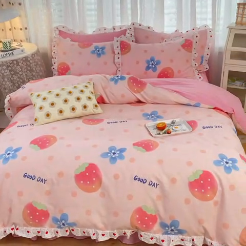 91家纺网 家纺一手货源 找家纺 玉元坊 少女心全棉公主风花边被套床单式床裙款四件套三件套 美好一天