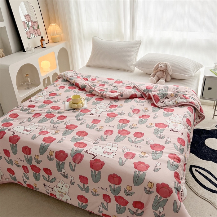 91家纺网 家纺一手货源 找家纺 HL原创 2023新款A类牛奶针织夏凉被 郁金香兔