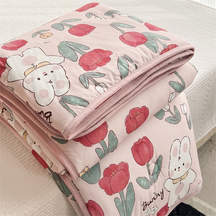 91家纺网 家纺一手货源 找家纺 HL原创 2023新款A类牛奶针织夏凉被 郁金香兔