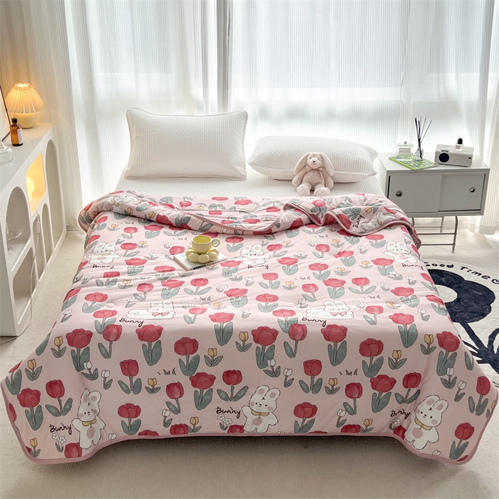 91家纺网 家纺一手货源 找家纺 HL原创 2023新款A类牛奶针织夏凉被 郁金香兔