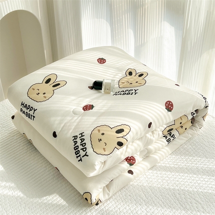 91家纺网 家纺一手货源 找家纺 HL原创 2023新款A类牛奶针织夏凉被 草莓兔