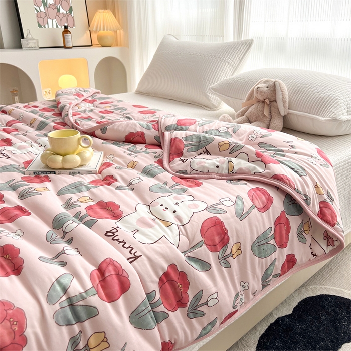 91家纺网 家纺一手货源 找家纺 HL原创 2023新款A类牛奶针织夏凉被 郁金香兔