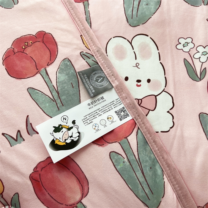 91家纺网 家纺一手货源 找家纺 HL原创 2023新款A类牛奶针织夏凉被 郁金香兔