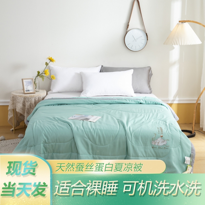 91家纺网 家纺一手货源 找家纺 被多多 2024新款蚕丝蛋白夏被 薄荷绿