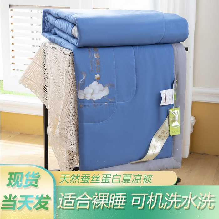 91家纺网 家纺一手货源 找家纺 被多多 2024新款蚕丝蛋白夏被 静谧蓝